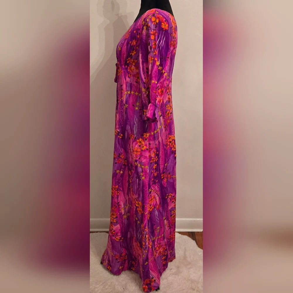 Vintage Fashions By Myra Womens 60s 70s Tropical Print Maxi Hawaiian Dress - Picture 3 of 10